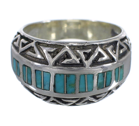 Turquoise Inlay Sterling Silver Water Wave Southwest Ring Size 5-1/2 AX83654